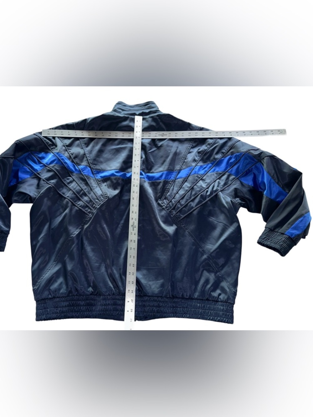 Nike Air Jordan AJ5 Track Jacket Blue & Black Satin Full-Zip Retro Style Sz XL - Picture 10 of 12